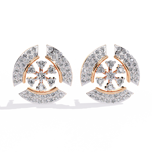 Geometric Fan Diamond Stud Earrings in Gold - 0.49 Ct