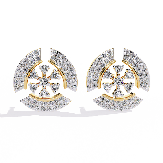 Geometric Fan Diamond Stud Earrings in Gold - 0.49 Ct