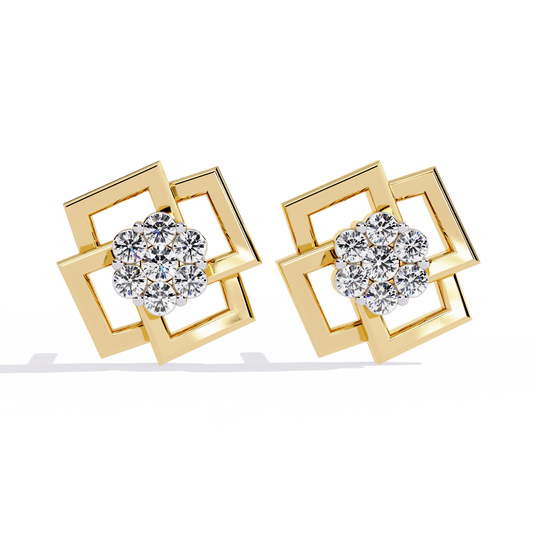 Interlocking Square Diamond Cluster Studs in Gold - 0.21 Ct