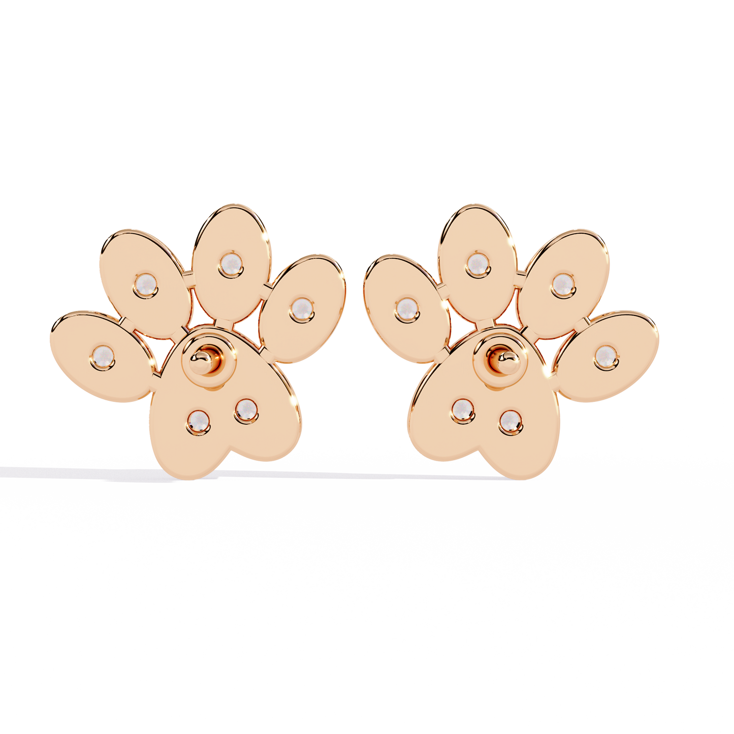 Adorable Diamond Paw Print Stud Earrings in Gold - 0.18 Ct
