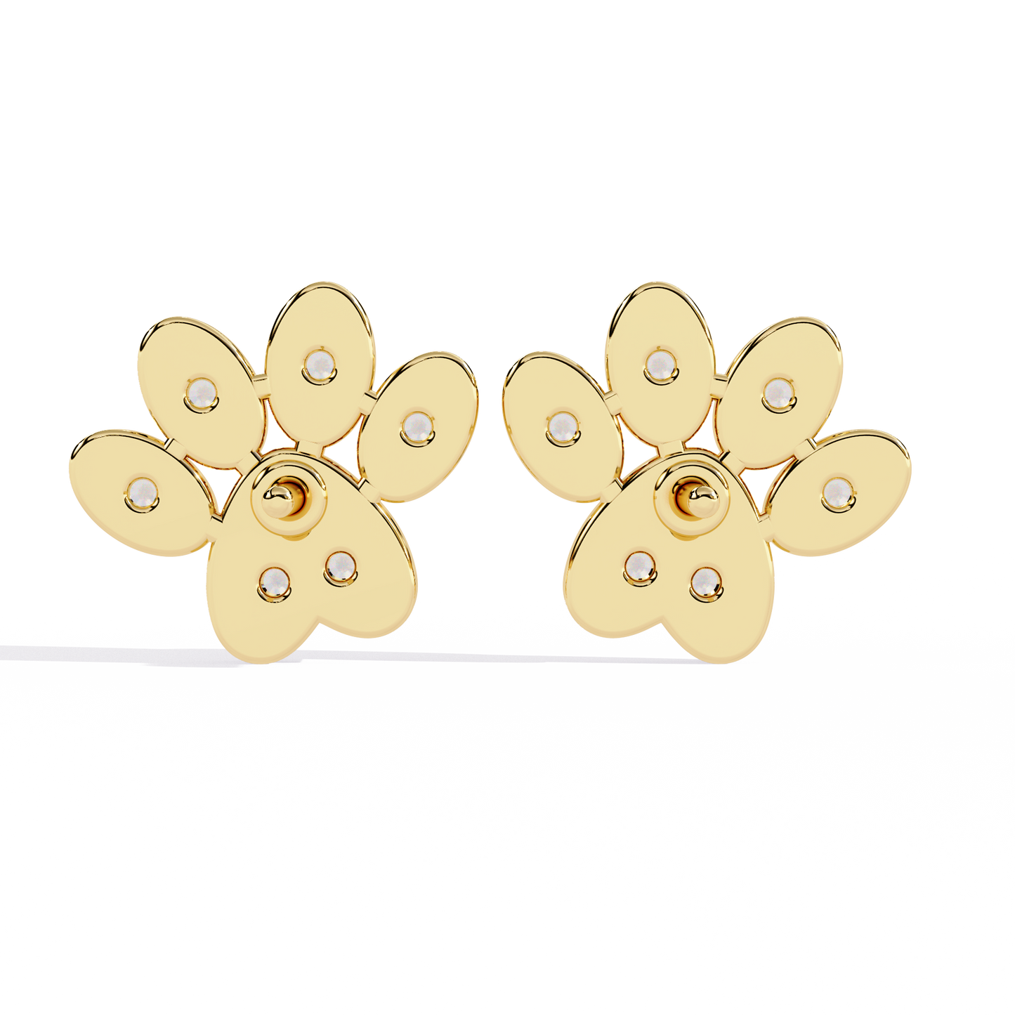 Adorable Diamond Paw Print Stud Earrings in Gold - 0.18 Ct