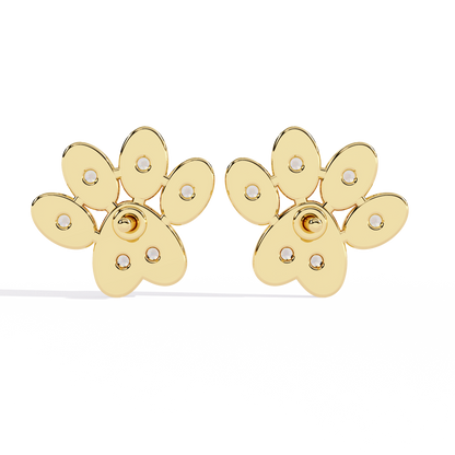 Adorable Diamond Paw Print Stud Earrings in Gold - 0.18 Ct