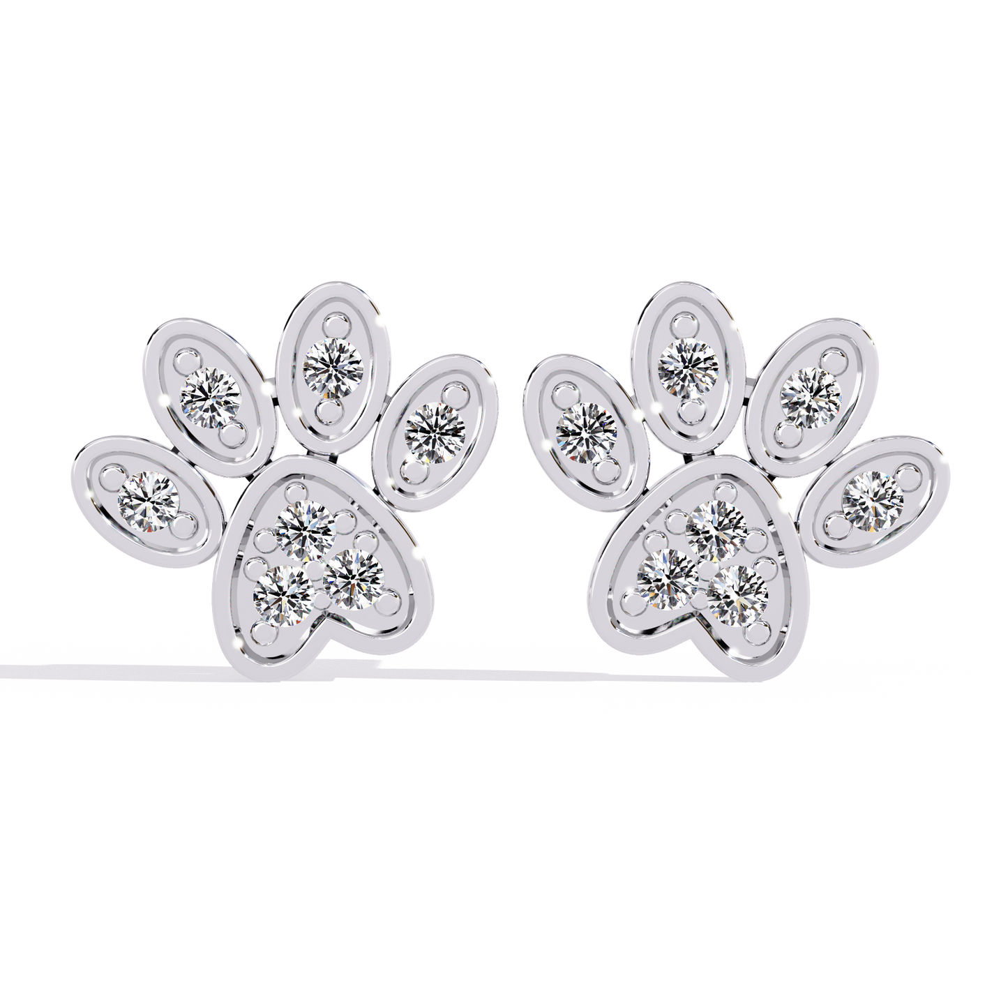 Adorable Diamond Paw Print Stud Earrings in Gold - 0.18 Ct