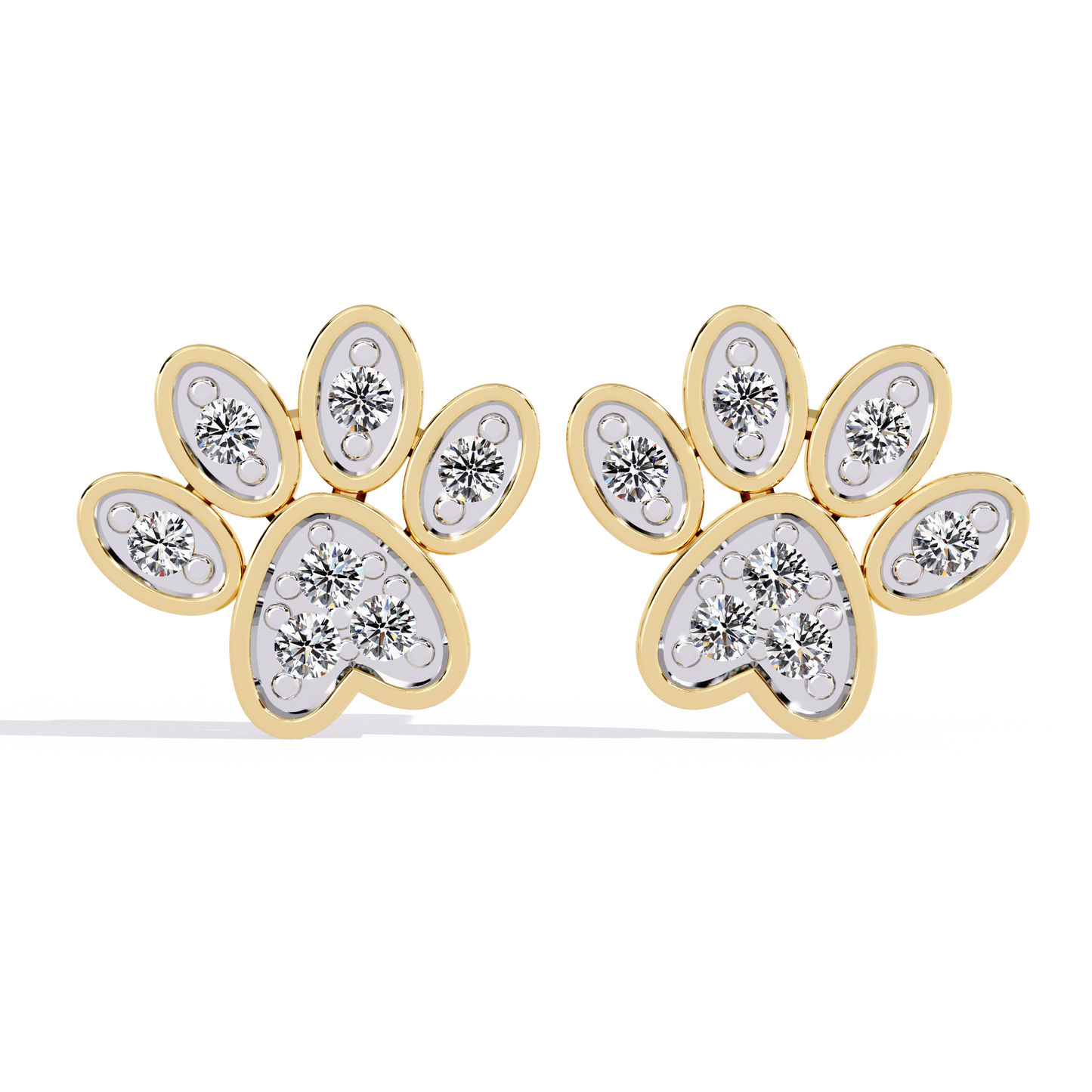 Adorable Diamond Paw Print Stud Earrings in Gold - 0.18 Ct