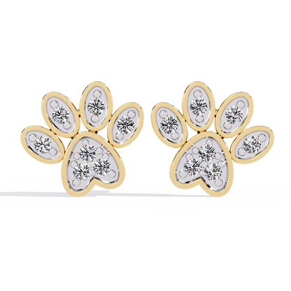 Adorable Diamond Paw Print Stud Earrings in Gold - 0.18 Ct