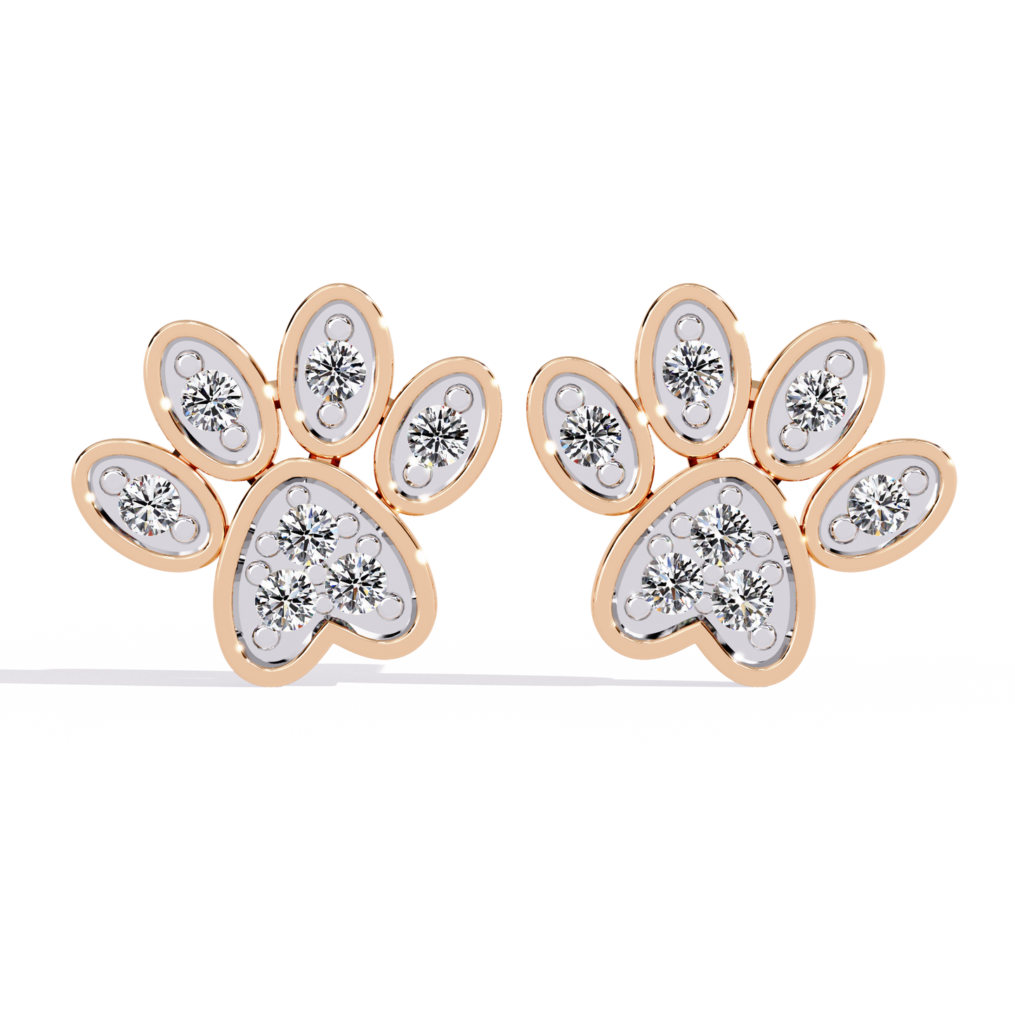 Adorable Diamond Paw Print Stud Earrings in Gold - 0.18 Ct