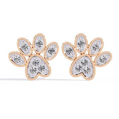 Adorable Diamond Paw Print Stud Earrings in Gold - 0.18 Ct