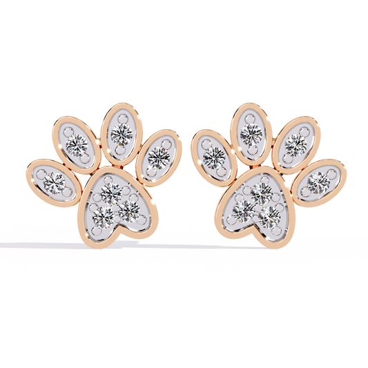 Adorable Diamond Paw Print Stud Earrings in Gold - 0.18 Ct