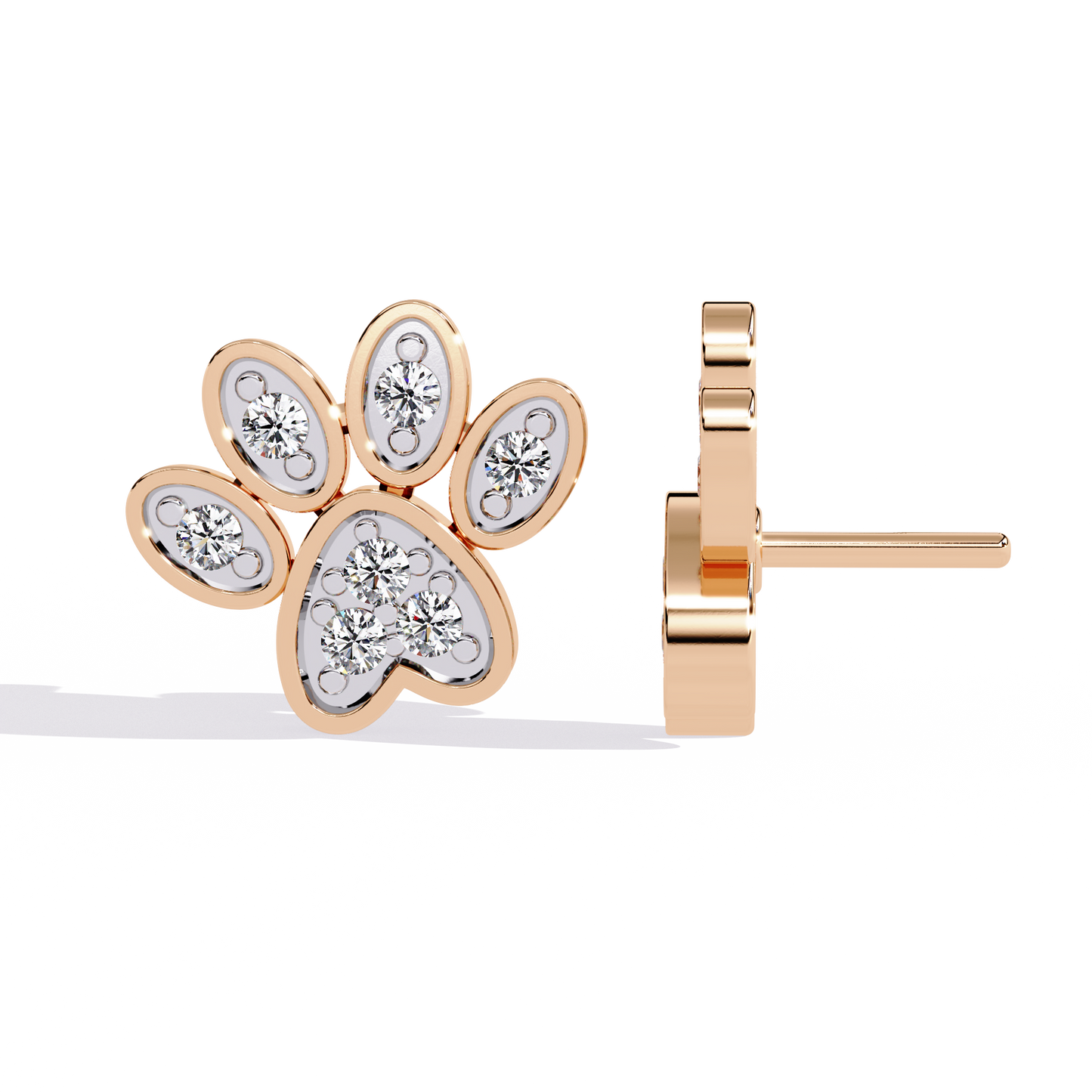 Adorable Diamond Paw Print Stud Earrings in Gold - 0.18 Ct