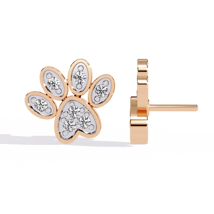 Adorable Diamond Paw Print Stud Earrings in Gold - 0.18 Ct