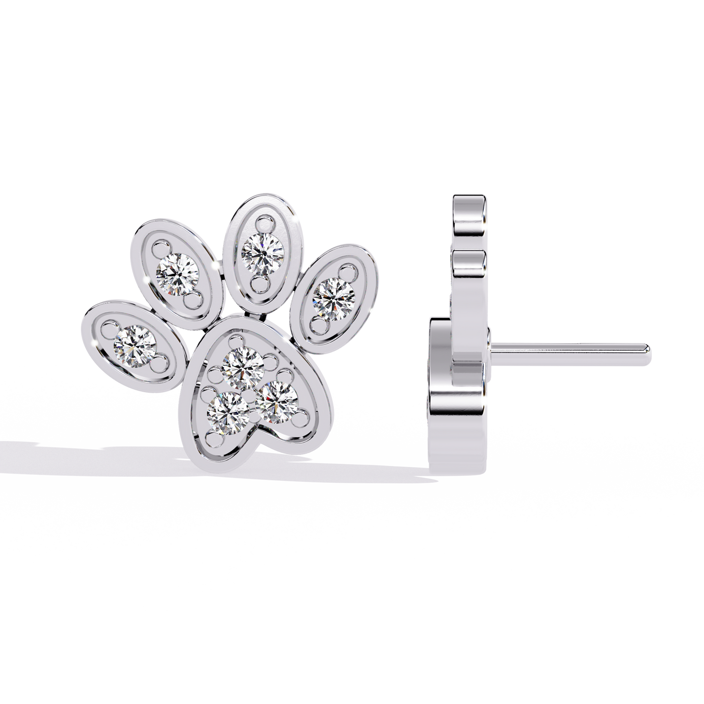 Adorable Diamond Paw Print Stud Earrings in Gold - 0.18 Ct