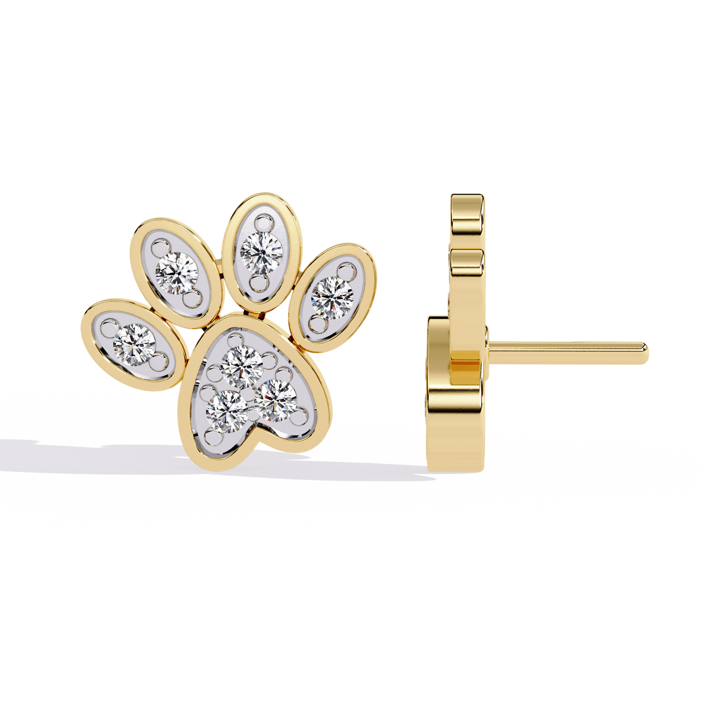 Adorable Diamond Paw Print Stud Earrings in Gold - 0.18 Ct