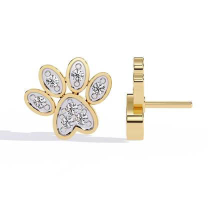 Adorable Diamond Paw Print Stud Earrings in Gold - 0.18 Ct