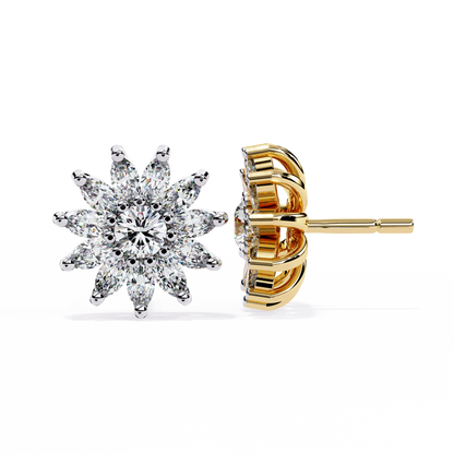 The Stellar Bloom Diamond Stud Earrings in Gold- 1.31 Ct