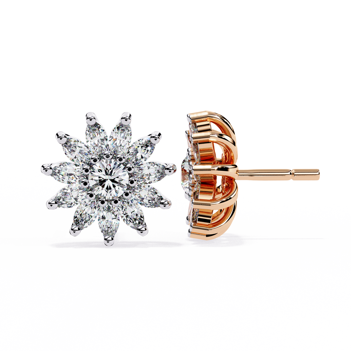 The Stellar Bloom Diamond Stud Earrings in Gold- 1.31 Ct