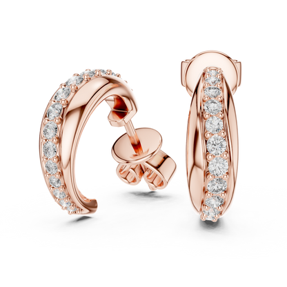 0.38CTW Twisted Wave Pavé Diamond Hoop Earrings in Yellow Gold