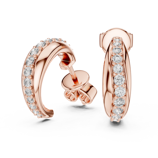 0.38CTW Twisted Wave Pavé Diamond Hoop Earrings in Yellow Gold