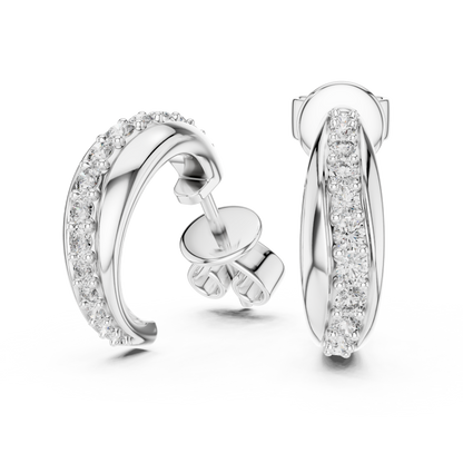 0.38CTW Twisted Wave Pavé Diamond Hoop Earrings in Yellow Gold