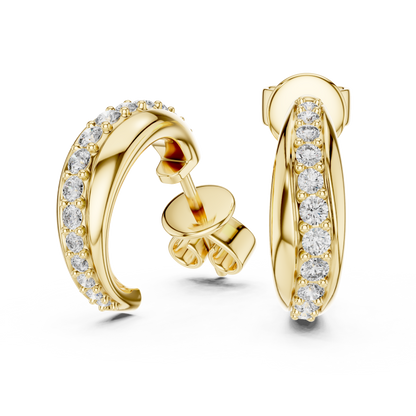 0.38CTW Twisted Wave Pavé Diamond Hoop Earrings in Yellow Gold