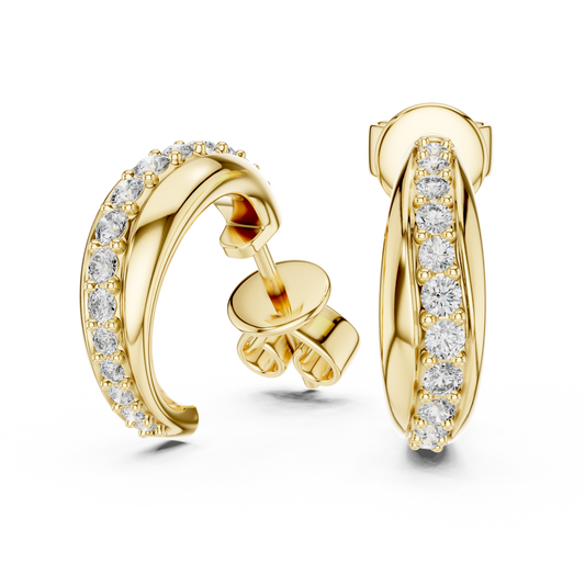 0.38CTW Twisted Wave Pavé Diamond Hoop Earrings in Yellow Gold
