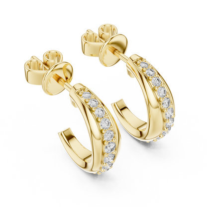 0.38CTW Twisted Wave Pavé Diamond Hoop Earrings in Yellow Gold