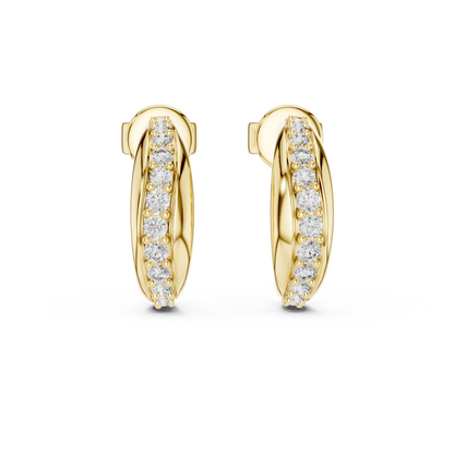 0.38CTW Twisted Wave Pavé Diamond Hoop Earrings in Yellow Gold