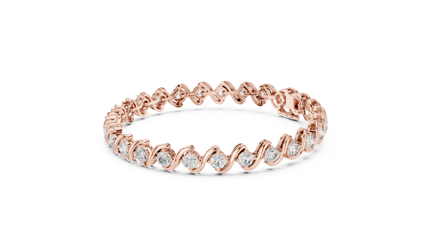6.46CTW Round Diamond S-Link Swirl Bracelet - Yellow Gold