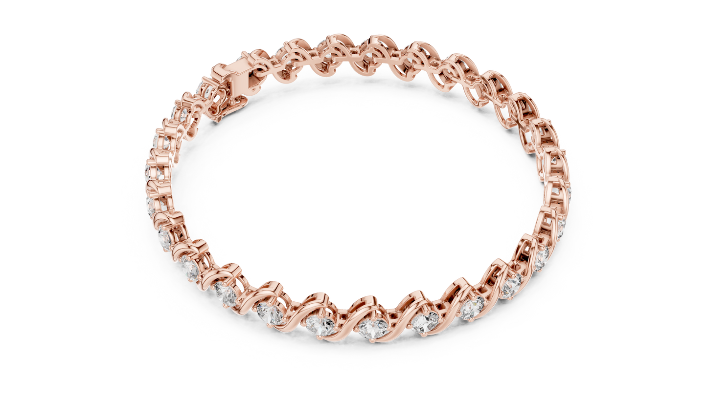 6.46CTW Round Diamond S-Link Swirl Bracelet - Yellow Gold