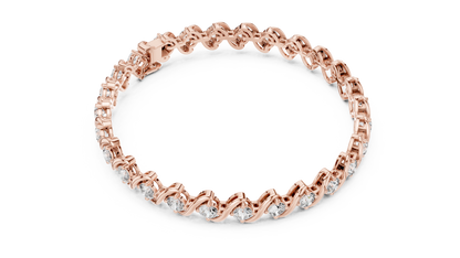 6.46CTW Round Diamond S-Link Swirl Bracelet - Yellow Gold