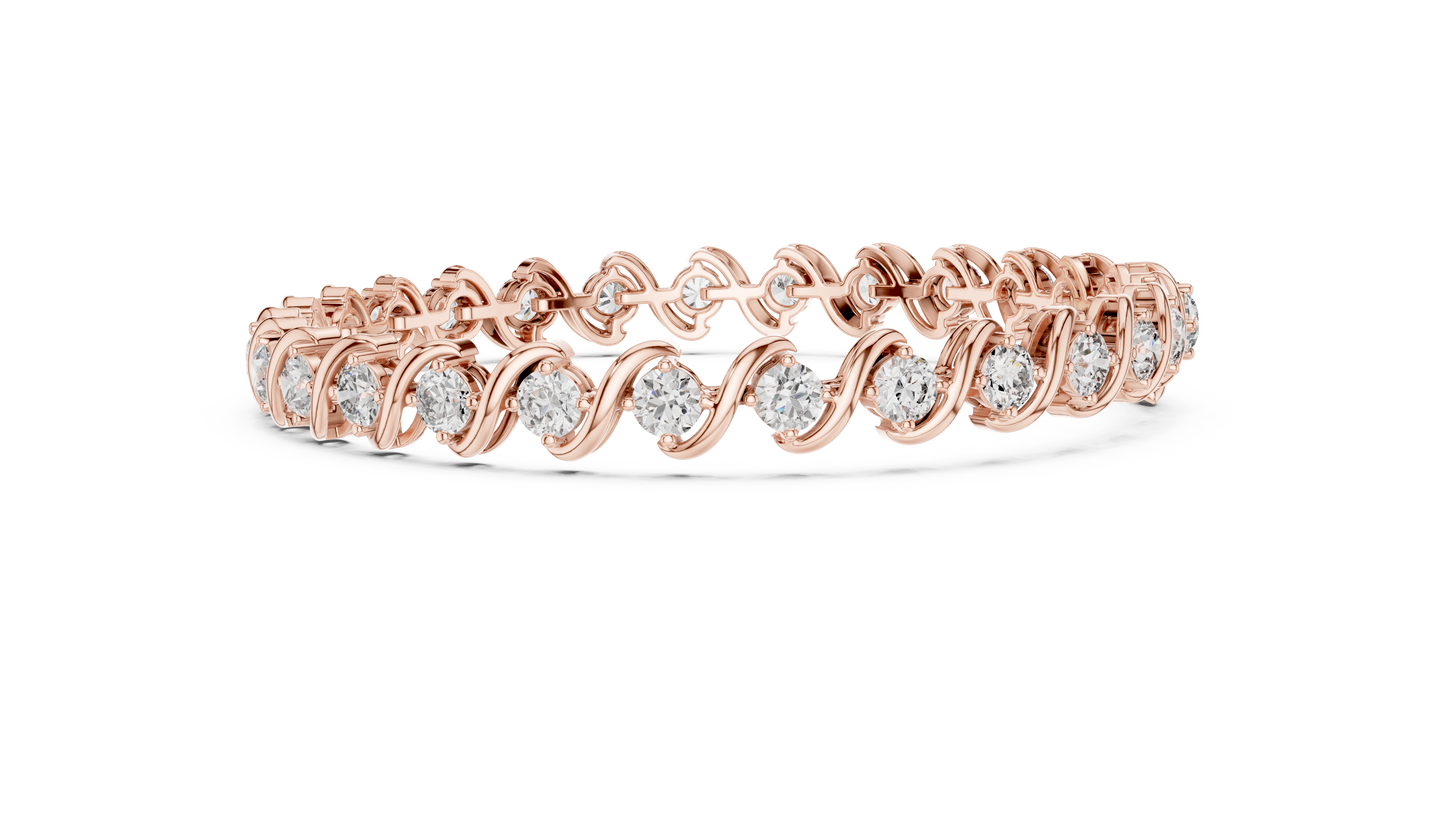 6.46CTW Round Diamond S-Link Swirl Bracelet - Yellow Gold