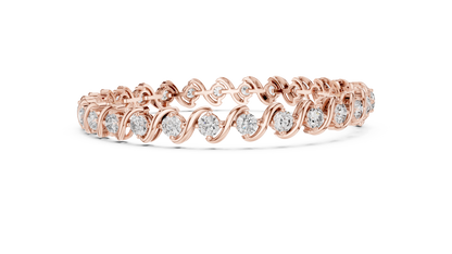 6.46CTW Round Diamond S-Link Swirl Bracelet - Yellow Gold