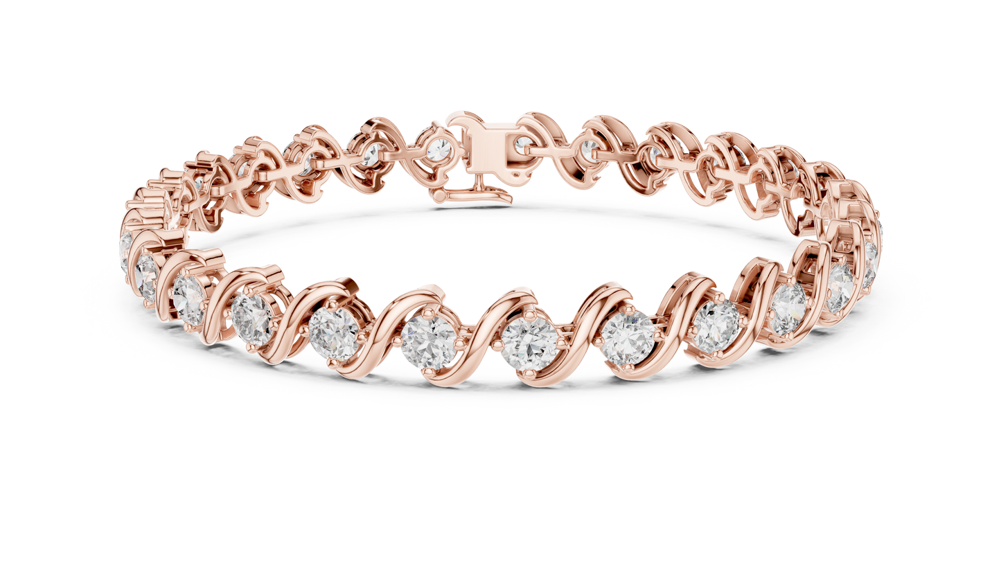 6.46CTW Round Diamond S-Link Swirl Bracelet - Yellow Gold