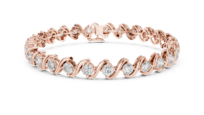 6.46CTW Round Diamond S-Link Swirl Bracelet - Yellow Gold