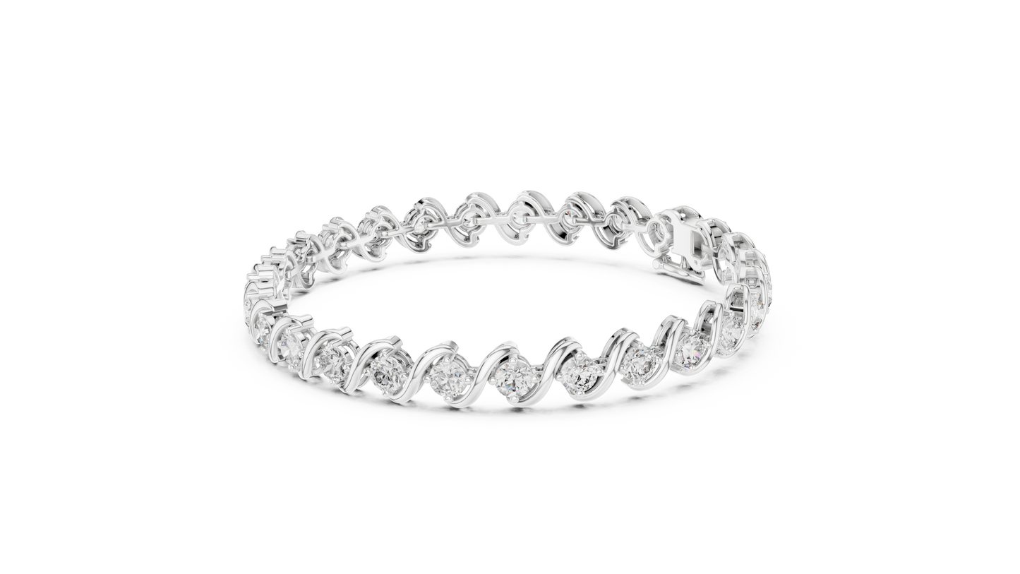 6.46CTW Round Diamond S-Link Swirl Bracelet - Yellow Gold