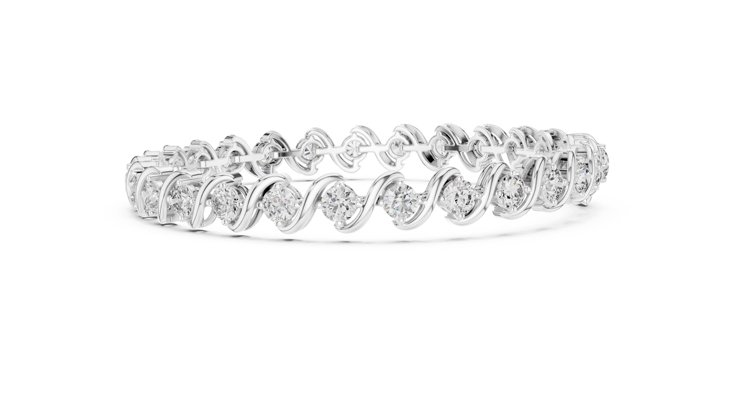 6.46CTW Round Diamond S-Link Swirl Bracelet - Yellow Gold