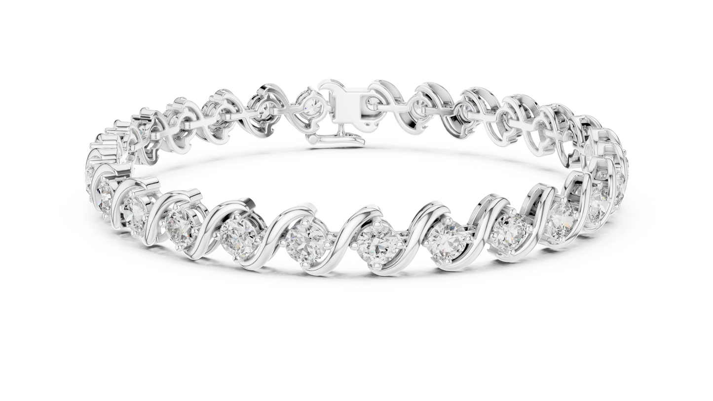 6.46CTW Round Diamond S-Link Swirl Bracelet - Yellow Gold