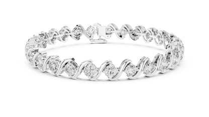 6.46CTW Round Diamond S-Link Swirl Bracelet - Yellow Gold
