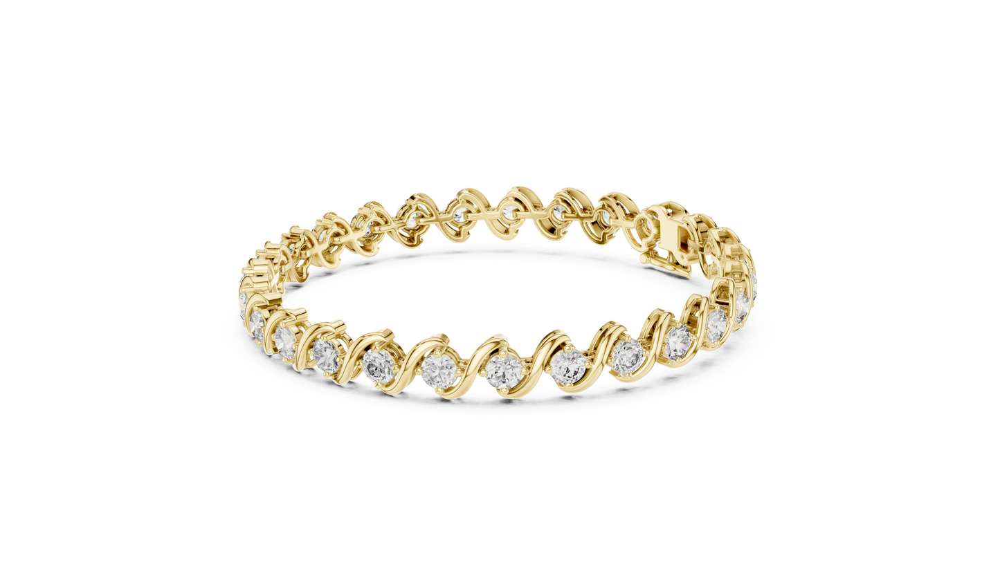 6.46CTW Round Diamond S-Link Swirl Bracelet - Yellow Gold
