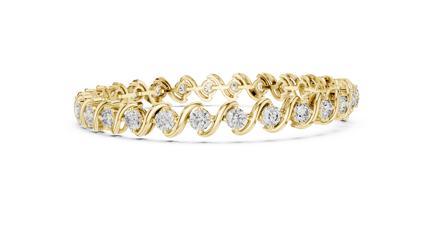 6.46CTW Round Diamond S-Link Swirl Bracelet - Yellow Gold