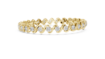 6.46CTW Round Diamond S-Link Swirl Bracelet - Yellow Gold