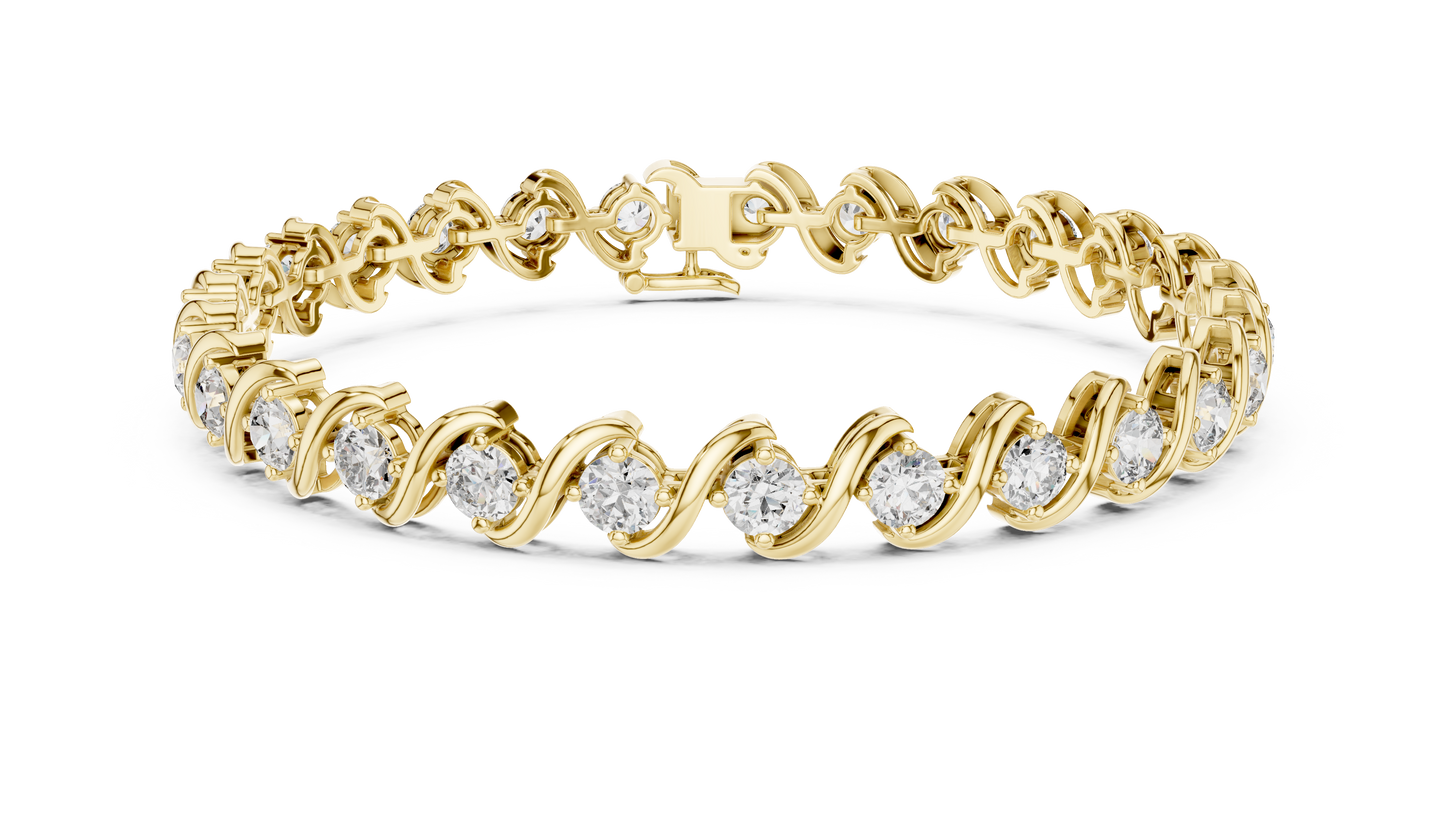 6.46CTW Round Diamond S-Link Swirl Bracelet - Yellow Gold
