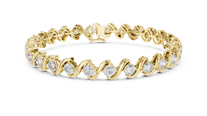 6.46CTW Round Diamond S-Link Swirl Bracelet - Yellow Gold