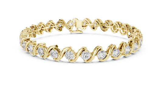 6.46 Carat Round Diamond S-Link Swirl Bracelet - Yellow Gold