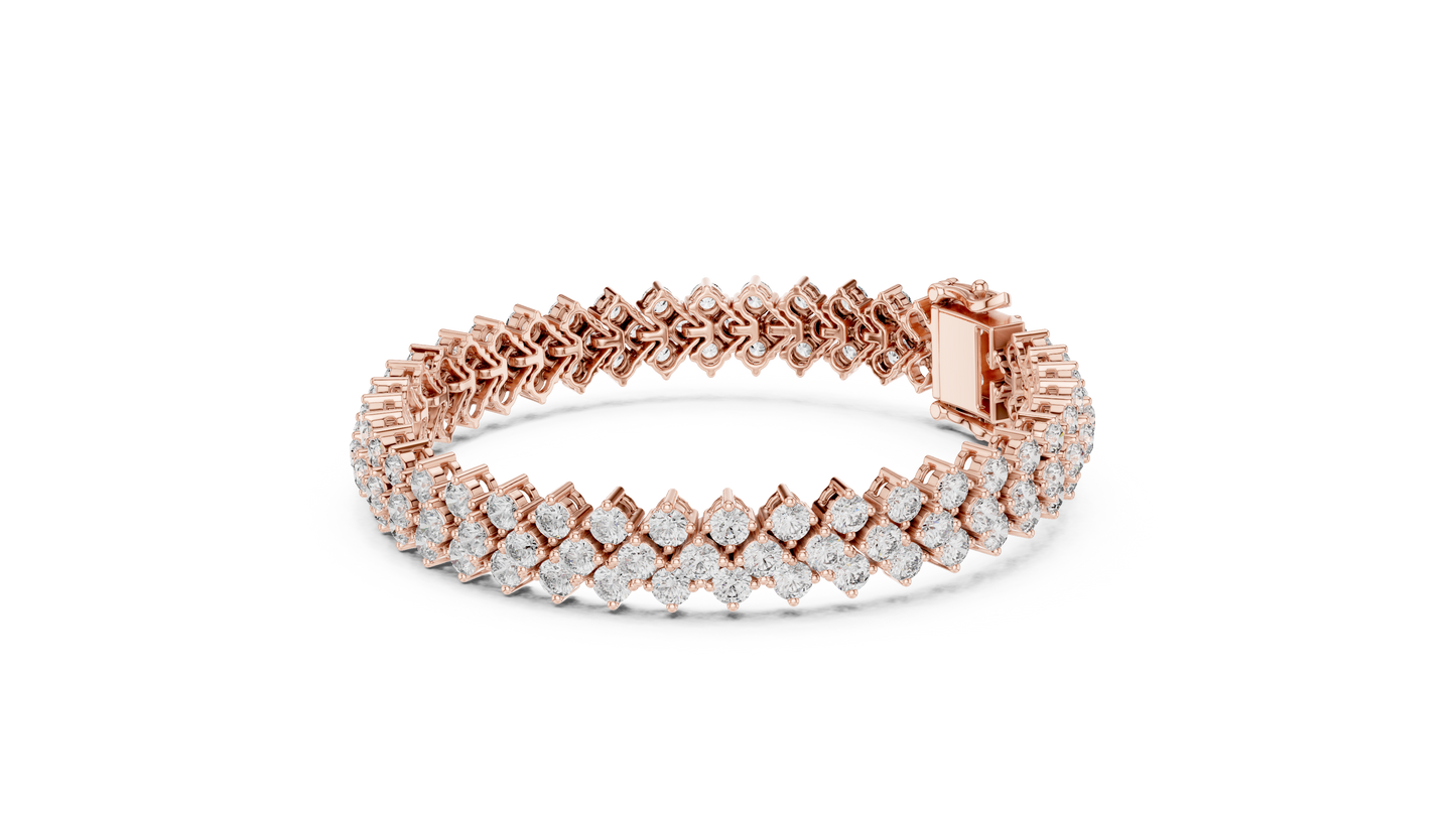 Grand Radiance: Yellow Gold Double-Row Diamond Chevron Bracelet