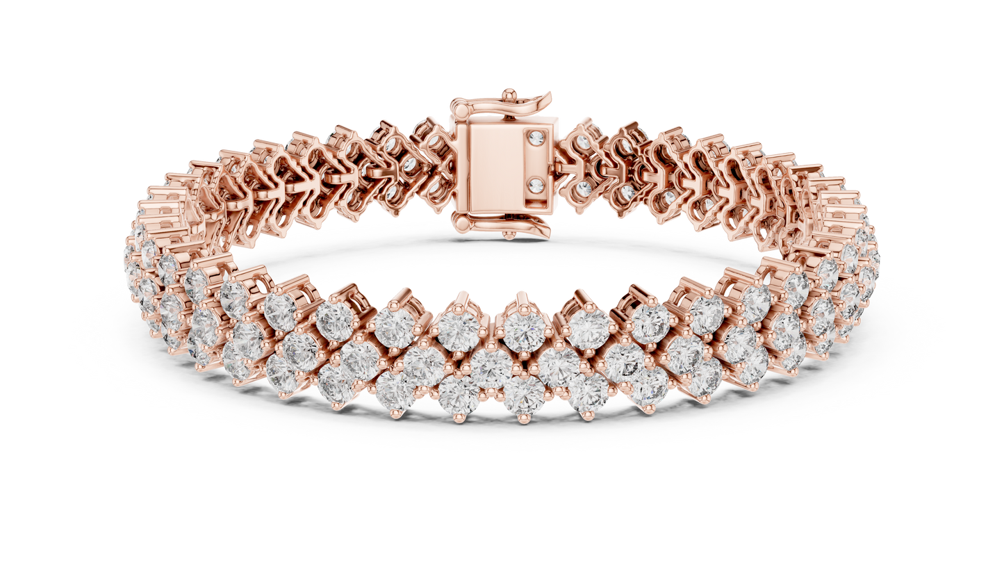 Grand Radiance: Yellow Gold Double-Row Diamond Chevron Bracelet