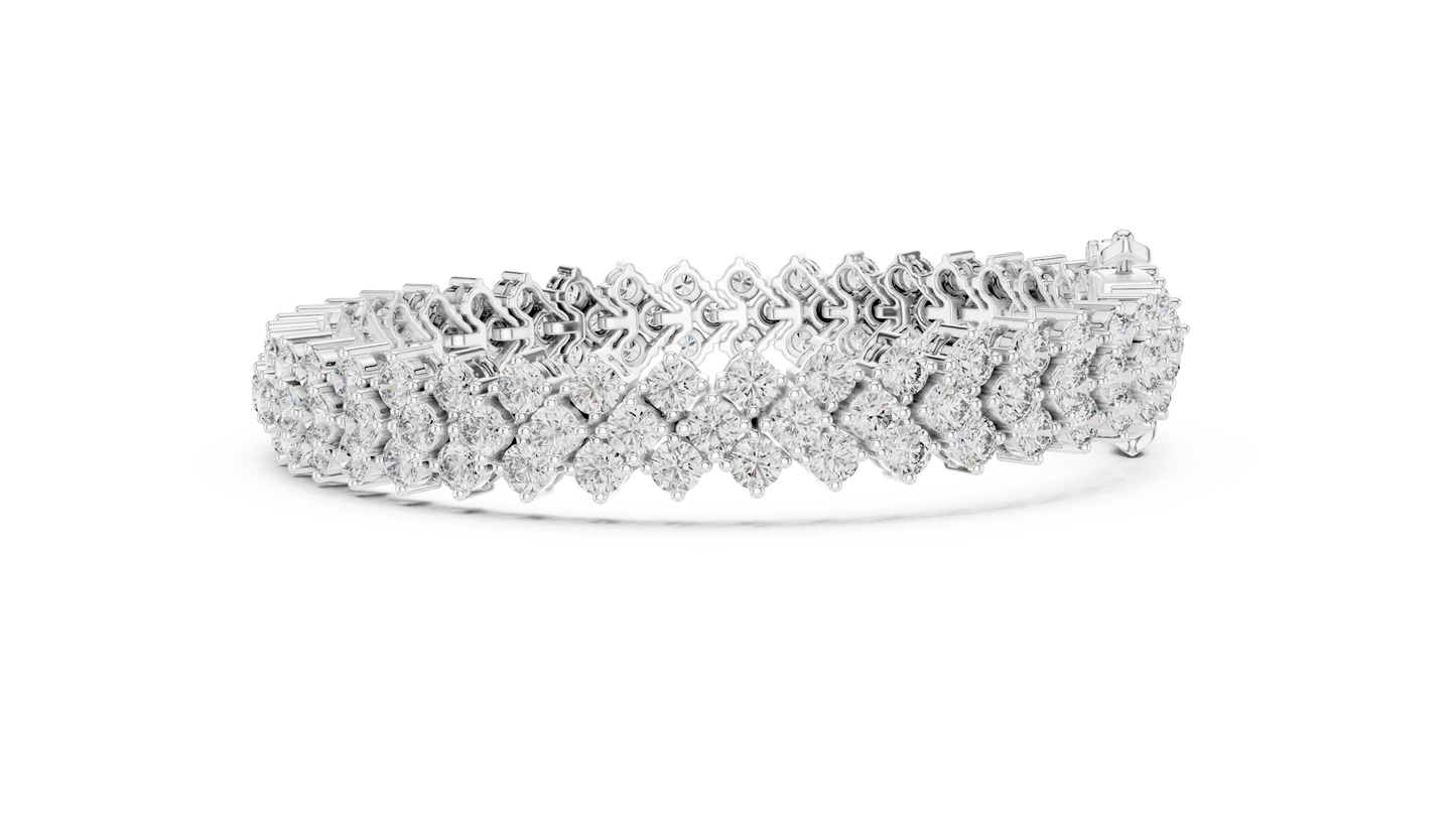Grand Radiance: Yellow Gold Double-Row Diamond Chevron Bracelet