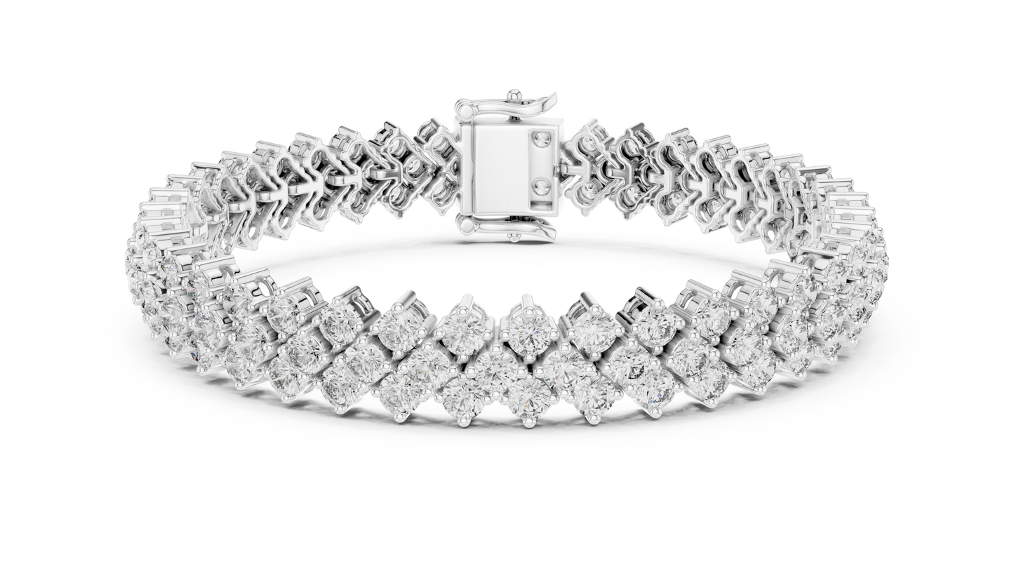 Grand Radiance: Yellow Gold Double-Row Diamond Chevron Bracelet