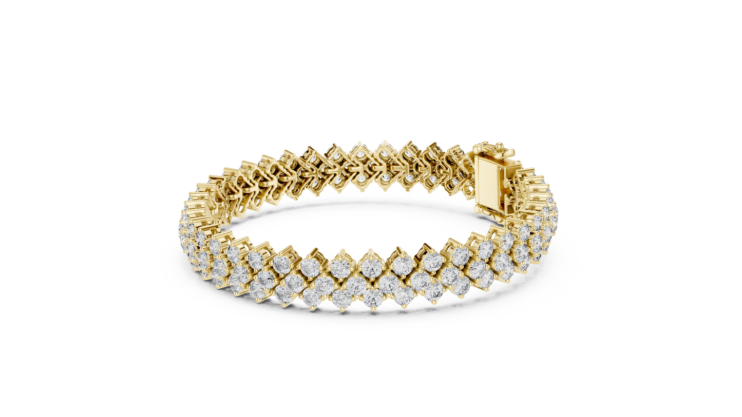 Grand Radiance: Yellow Gold Double-Row Diamond Chevron Bracelet