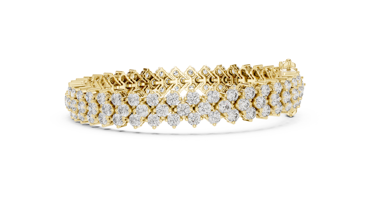 Grand Radiance: Yellow Gold Double-Row Diamond Chevron Bracelet