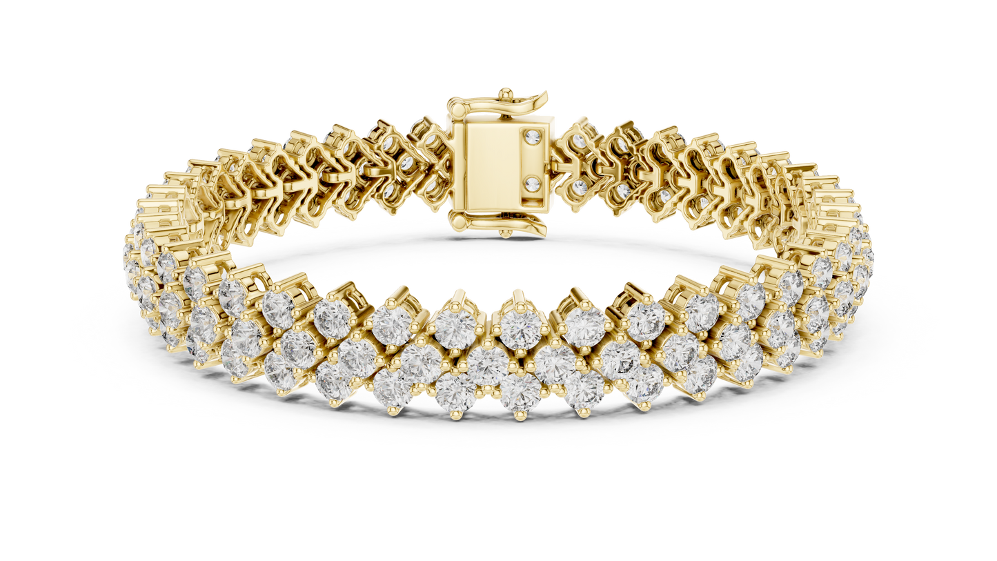 Grand Radiance: Yellow Gold Double-Row Diamond Chevron Bracelet